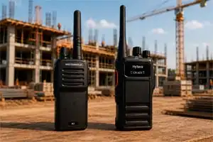 Rádio portátil utilizado em uma operação de construção civil